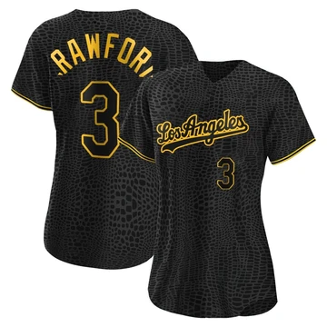 Women's Los Angeles Dodgers Carl Crawford ＃3 Black Replica Snake Skin City Jersey