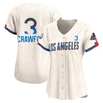 Women's Los Angeles Dodgers Carl Crawford ＃3 Cream Limited 2024 City Connect World Series Champions Jersey