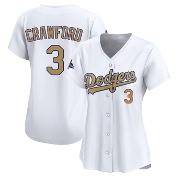 Women's Los Angeles Dodgers Carl Crawford ＃3 Gold Limited White 2025 Collection Jersey