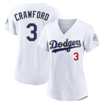 Women's Los Angeles Dodgers Carl Crawford ＃3 Gold Limited White 2026 Collection Stadium Jersey