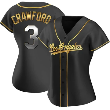 Women's Los Angeles Dodgers Carl Crawford ＃3 Gold Replica Black en Alternate Jersey