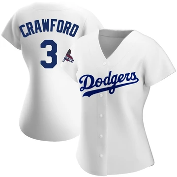 Women's Los Angeles Dodgers Carl Crawford ＃3 White Authentic Home 2024 World Series Champions Jersey