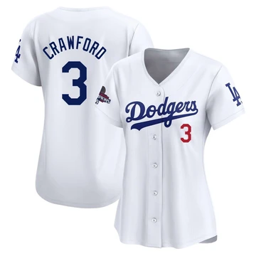 Women's Los Angeles Dodgers Carl Crawford ＃3 White Limited Home 2024 World Series Champions Jersey