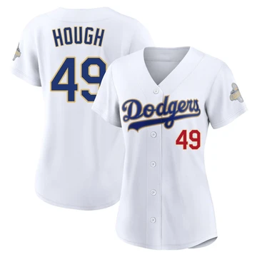 Women's Los Angeles Dodgers Charlie Hough ＃49 Gold Limited White 2026 Collection Stadium Jersey