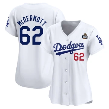 Women's Los Angeles Dodgers Chayce McDermott ＃62 White Limited Home 2024 World Series Jersey