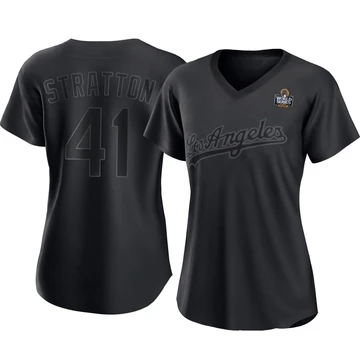 Women's Los Angeles Dodgers Chris Stratton ＃41 Black Replica Pitch Fashion 2024 World Series Jersey