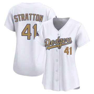 Women's Los Angeles Dodgers Chris Stratton ＃41 Gold Limited White 2025 Collection Jersey