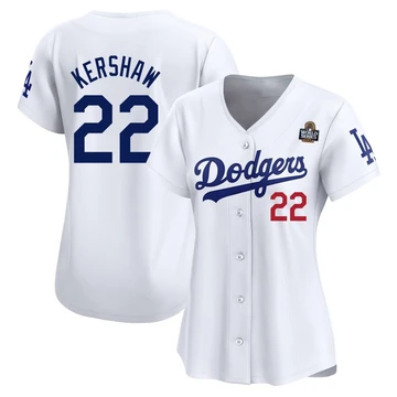 Women's Los Angeles Dodgers Clayton Kershaw ＃22 White Limited Home 2024 World Series Jersey