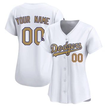 Women's Los Angeles Dodgers Custom ＃00 Gold Limited White 2025 Collection Jersey
