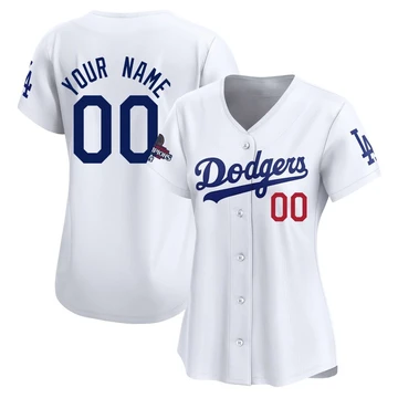 Women's Los Angeles Dodgers Custom ＃00 White Limited Home 2024 World Series Champions Jersey
