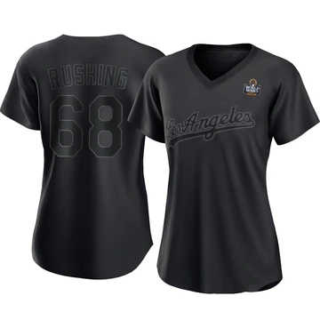 Women's Los Angeles Dodgers Dalton Rushing ＃68 Black Authentic Pitch Fashion 2024 World Series Jersey