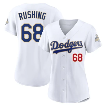 Women's Los Angeles Dodgers Dalton Rushing ＃68 Gold Limited White 2026 Collection Stadium Jersey