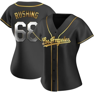 Women's Los Angeles Dodgers Dalton Rushing ＃68 Gold Replica Black en Alternate Jersey