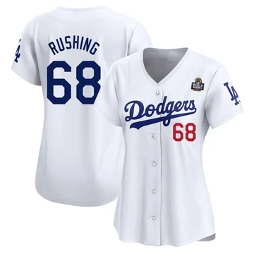Women's Los Angeles Dodgers Dalton Rushing ＃68 White Limited Home 2024 World Series Jersey