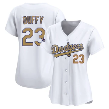 Women's Los Angeles Dodgers Danny Duffy ＃23 Gold Limited White 2025 Collection Jersey