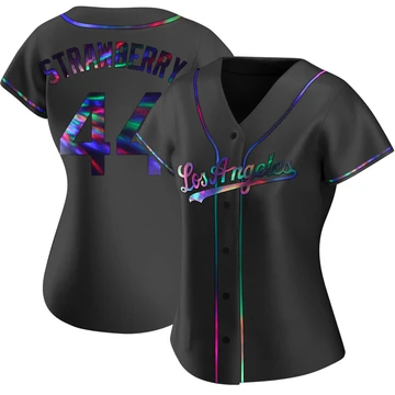 Women's Los Angeles Dodgers Darryl Strawberry ＃44 Black Replica Holographic Alternate Jersey
