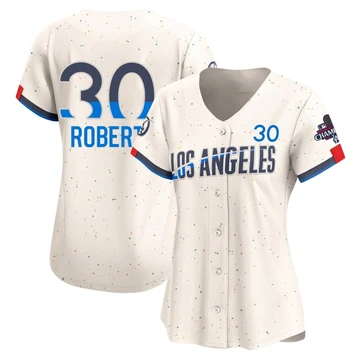 Women's Los Angeles Dodgers Dave Roberts ＃30 Cream Limited 2024 City Connect World Series Champions Jersey
