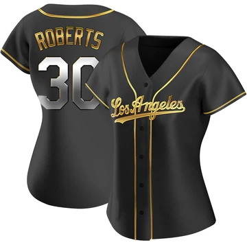 Women's Los Angeles Dodgers Dave Roberts ＃30 Gold Replica Black en Alternate Jersey