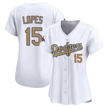 Women's Los Angeles Dodgers Davey Lopes ＃15 Gold Limited White 2025 Collection Jersey