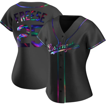 Women's Los Angeles Dodgers David Freese ＃25 Black Replica Holographic Alternate Jersey