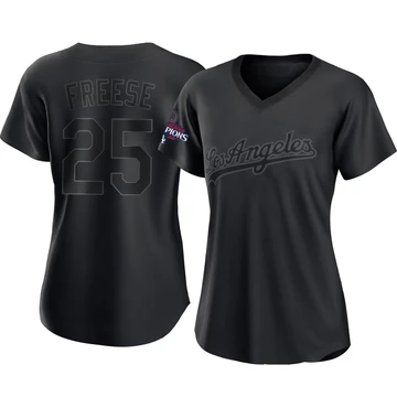 Women's Los Angeles Dodgers David Freese ＃25 Black Replica Pitch Fashion 2024 World Series Champions Jersey