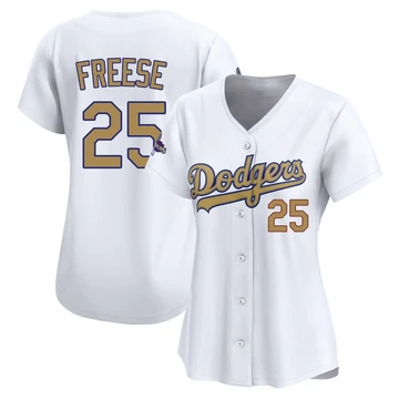 Women's Los Angeles Dodgers David Freese ＃25 Gold Limited White 2025 Collection Jersey