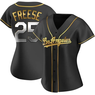 Women's Los Angeles Dodgers David Freese ＃25 Gold Replica Black en Alternate Jersey