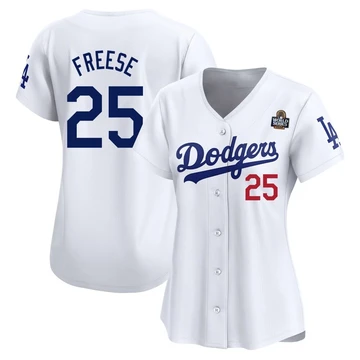 Women's Los Angeles Dodgers David Freese ＃25 White Limited Home 2024 World Series Jersey