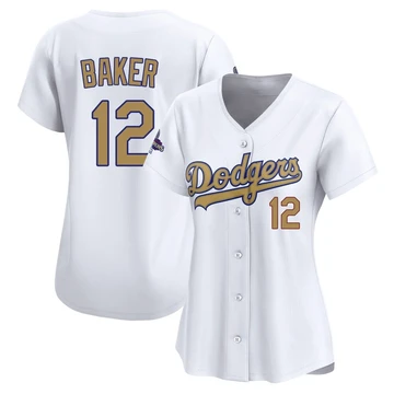 Women's Los Angeles Dodgers Dusty Baker ＃12 Gold Limited White 2025 Collection Jersey