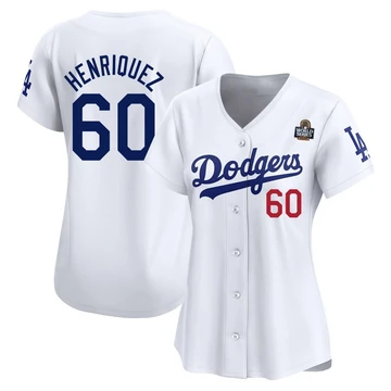 Women's Los Angeles Dodgers Edgardo Henriquez ＃60 White Limited Home 2024 World Series Jersey