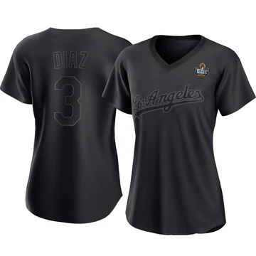Women's Los Angeles Dodgers Edwin Diaz ＃3 Black Authentic Pitch Fashion 2024 World Series Jersey