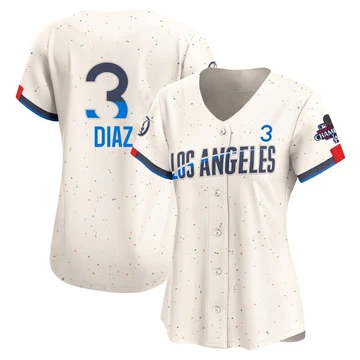 Women's Los Angeles Dodgers Edwin Diaz ＃3 Cream Limited 2024 City Connect World Series Champions Jersey