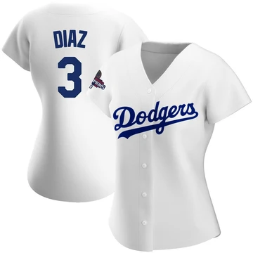 Women's Los Angeles Dodgers Edwin Diaz ＃3 White Authentic Home 2024 World Series Champions Jersey