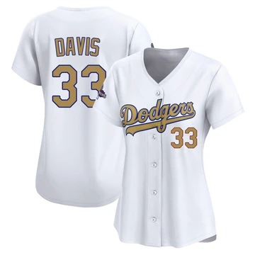Women's Los Angeles Dodgers Eric Davis ＃33 Gold Limited White 2025 Collection Jersey