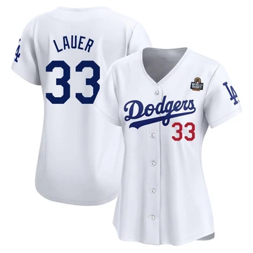 Women's Los Angeles Dodgers Eric Lauer ＃33 White Limited Home 2024 World Series Jersey