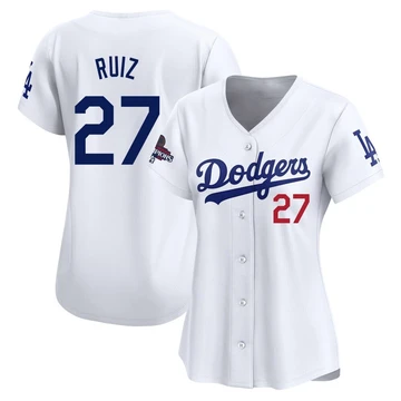 Women's Los Angeles Dodgers Esteury Ruiz ＃27 White Limited Home 2024 World Series Champions Jersey
