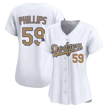 Women's Los Angeles Dodgers Evan Phillips ＃59 Gold Limited White 2025 Collection Jersey