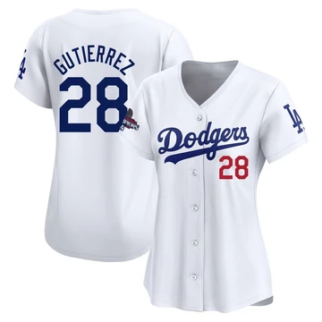 Women's Los Angeles Dodgers Franklin Gutierrez ＃28 White Limited Home 2024 World Series Champions Jersey