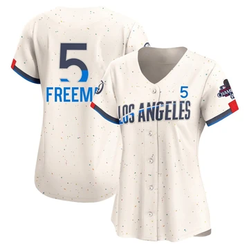 Women's Los Angeles Dodgers Freddie Freeman ＃5 Cream Limited 2024 City Connect World Series Champions Jersey