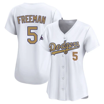 Women's Los Angeles Dodgers Freddie Freeman ＃5 Gold Limited White 2025 Collection Jersey