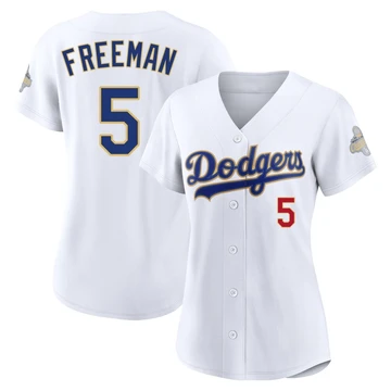 Women's Los Angeles Dodgers Freddie Freeman ＃5 Gold Limited White 2026 Collection Stadium Jersey