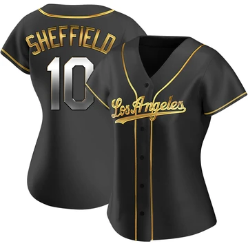 Women's Los Angeles Dodgers Gary Sheffield ＃10 Gold Replica Black en Alternate Jersey