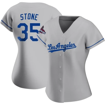 Women's Los Angeles Dodgers Gavin Stone ＃35 Gray Authentic Road 2024 World Series Champions Jersey