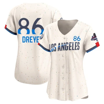 Women's Los Angeles Dodgers Jack Dreyer ＃86 Cream Limited 2024 City Connect World Series Champions Jersey