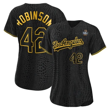 Women's Los Angeles Dodgers Jackie Robinson ＃42 Black Authentic Snake Skin City 2024 World Series Jersey