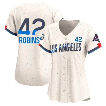 Women's Los Angeles Dodgers Jackie Robinson ＃42 Cream Limited 2024 City Connect World Series Champions Jersey