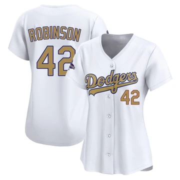 Women's Los Angeles Dodgers Jackie Robinson ＃42 Gold Limited White 2025 Collection Jersey