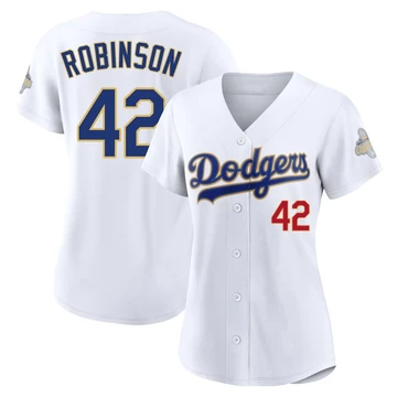 Women's Los Angeles Dodgers Jackie Robinson ＃42 Gold Limited White 2026 Collection Stadium Jersey