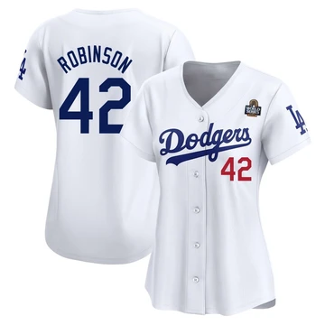 Women's Los Angeles Dodgers Jackie Robinson ＃42 White Limited Home 2024 World Series Jersey