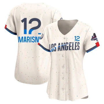Women's Los Angeles Dodgers Jake Marisnick ＃12 Cream Limited 2024 City Connect World Series Champions Jersey